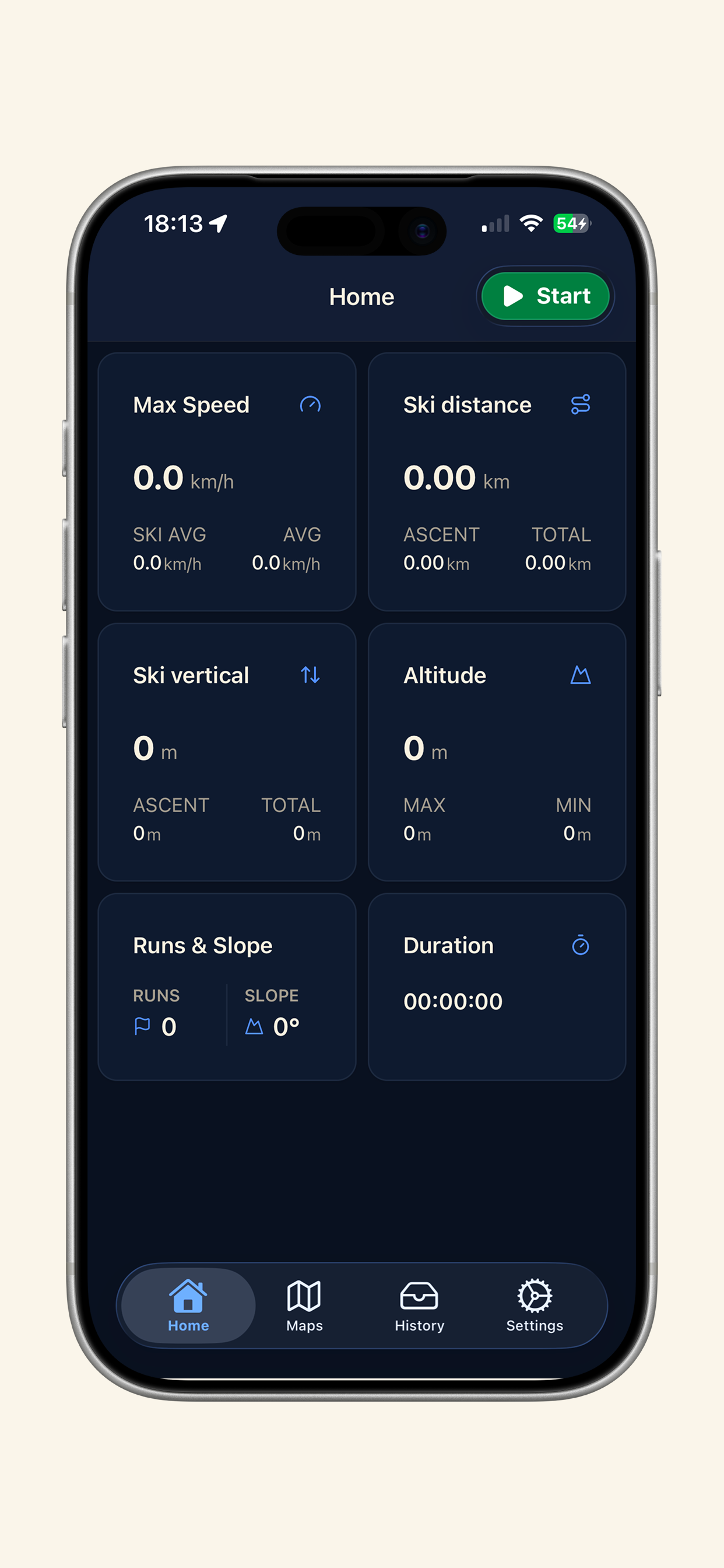 SnowTracks Main Screen - Dark mode
