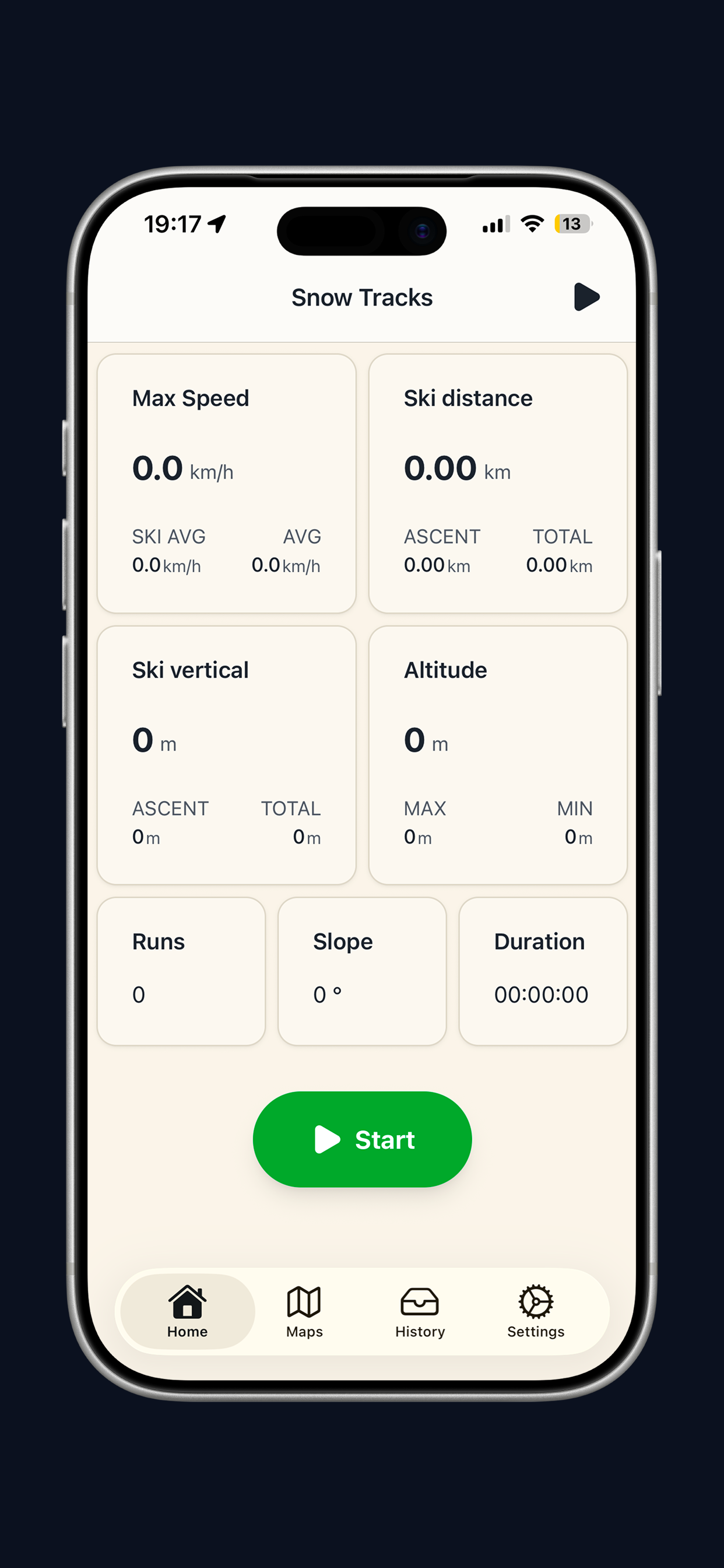 SnowTracks Main Screen - Light mode
