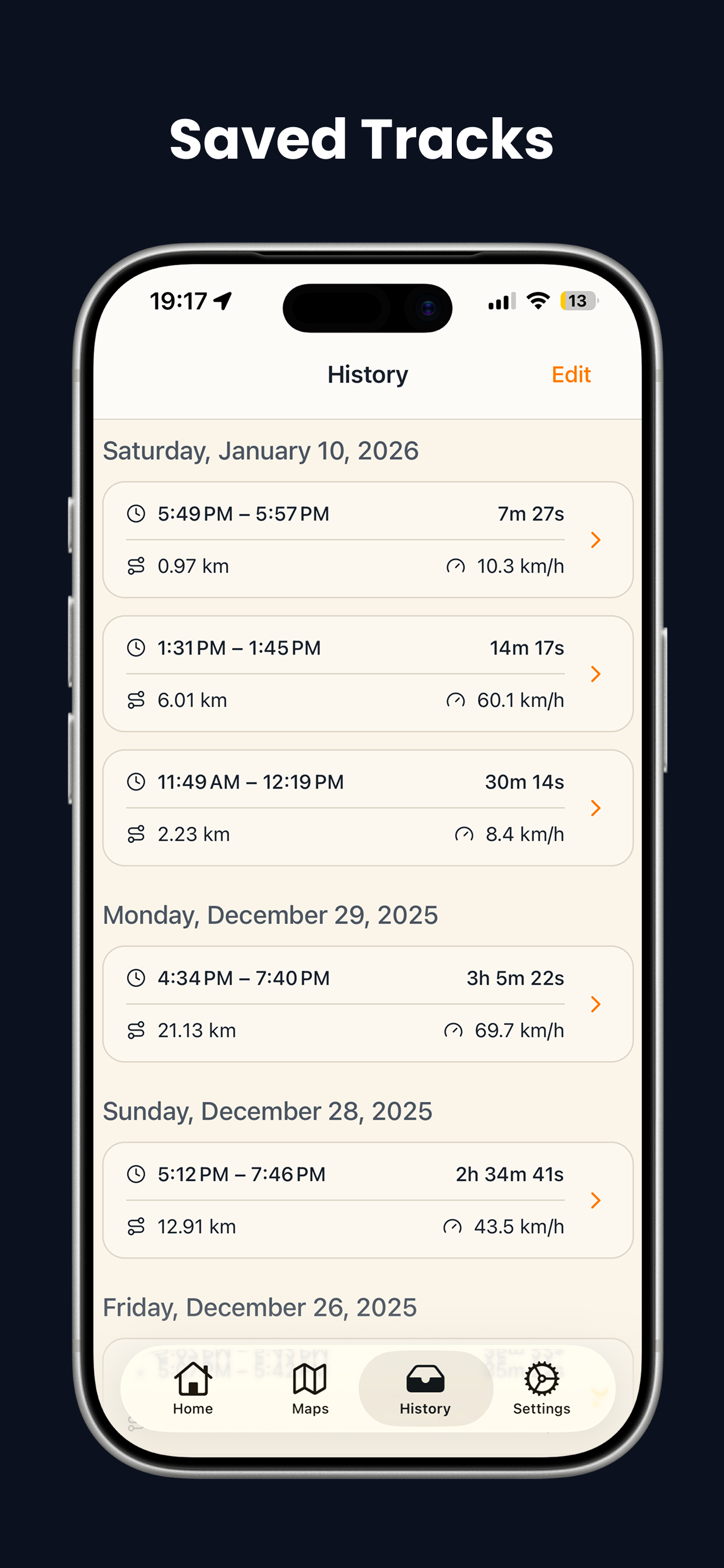 Tracks history screen