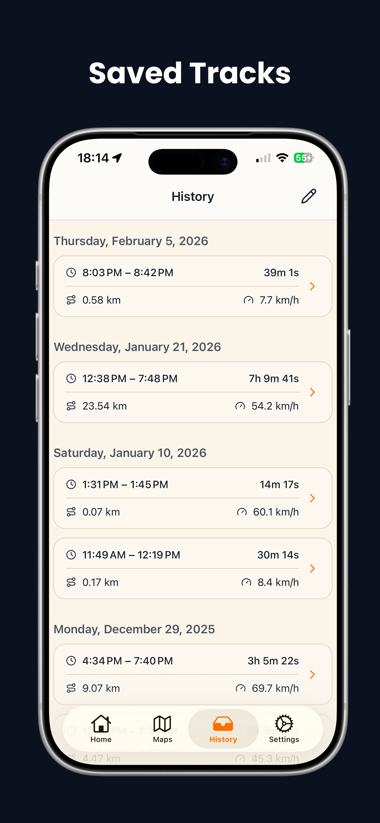 Tracks history screen