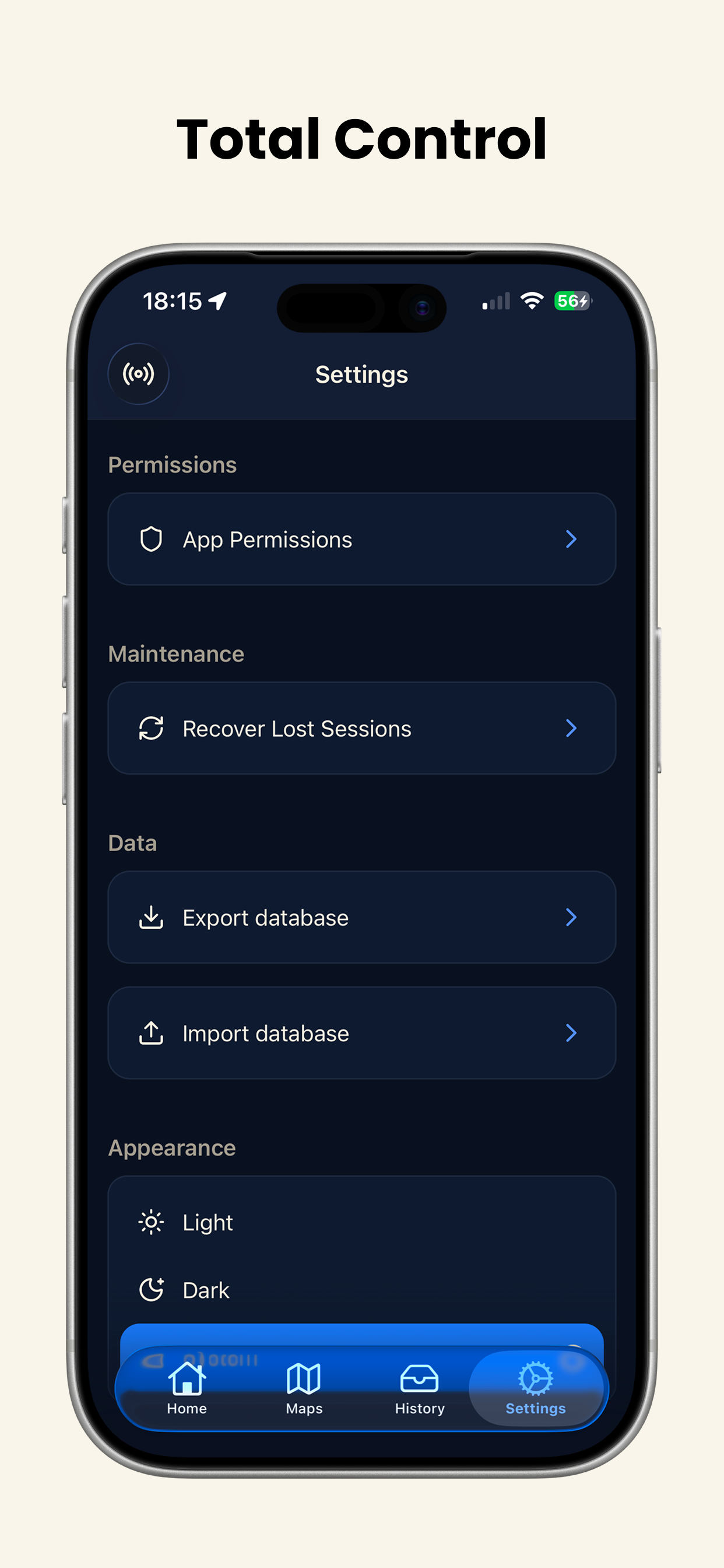 Settings screen